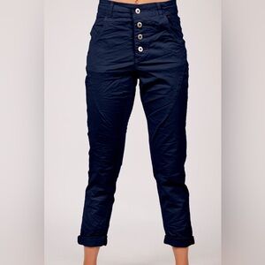 LAYERS Made In Italy Blue High-Waisted Button-Up Pants
